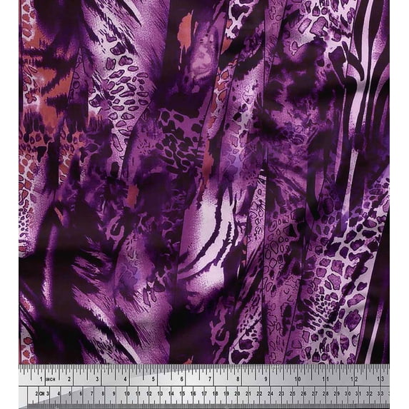 Soimoi Purple Cotton Poplin Fabric Leopard & Wild Animal Skin Print Sewing Fabric BTY 42 Inch Wide