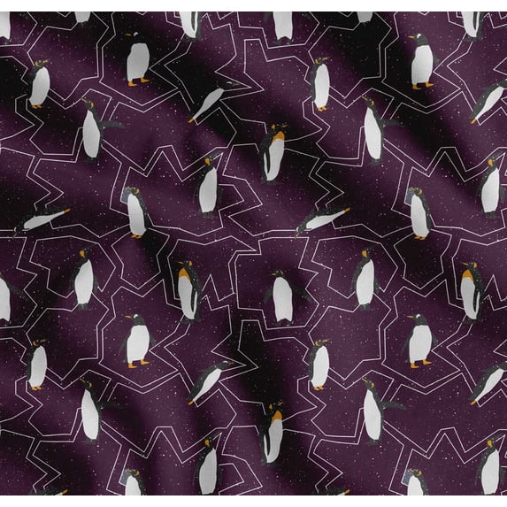 Soimoi Purple Cotton Poplin Fabric Penguin Ocean Print Sewing Fabric Yard 42 Inch Wide