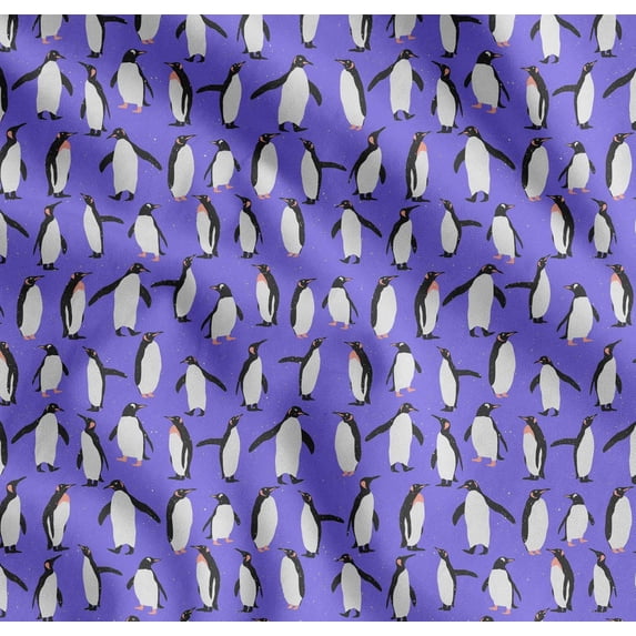 Soimoi Purple Cotton Poplin Fabric Penguin Ocean Print Sewing Fabric Yard 56 Inch Wide