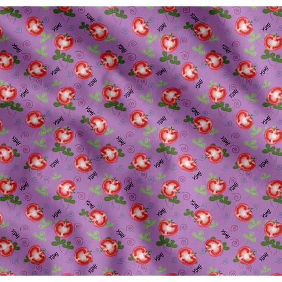 Soimoi Purple Cotton Poplin Fabric Text,Leaves & Tomato Vegetable Print Fabric by the Yard 42 Inch Wide