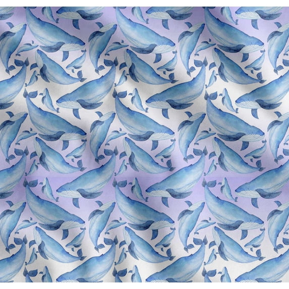 Soimoi Purple Cotton Poplin Fabric Whale Ocean Printed Craft Fabric by the Yard 56 Inch Wide