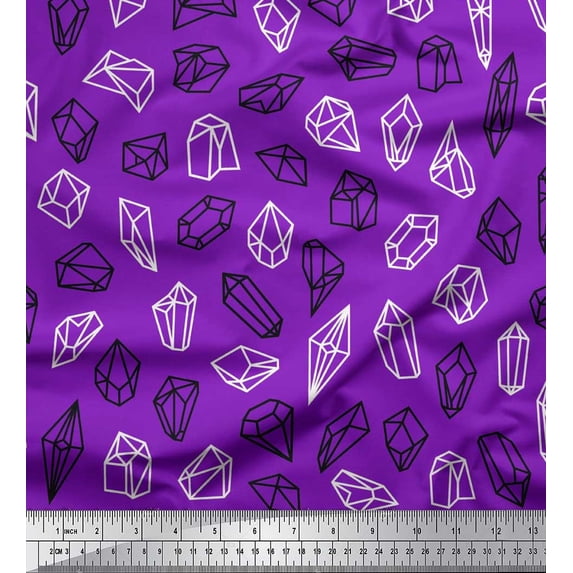 Soimoi Purple Cotton Voile Fabric Crystal Stone Geometric Print Sewing Fabric Yard 42 Inch Wide