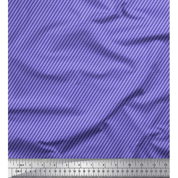 Soimoi Purple Cotton Voile Fabric Diagonal Stripe & Dots Print Sewing Fabric Yard 42 Inch Wide