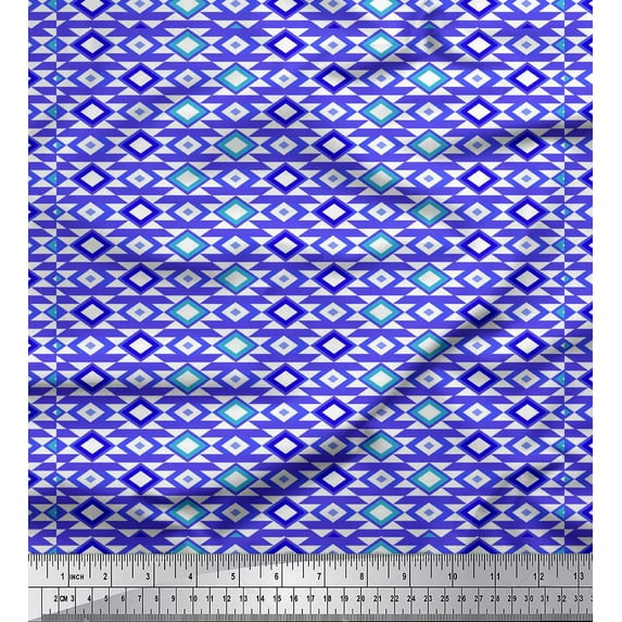Soimoi Purple Cotton Voile Fabric Diamond Geometric Print Fabric by the Yard 42 Inch Wide