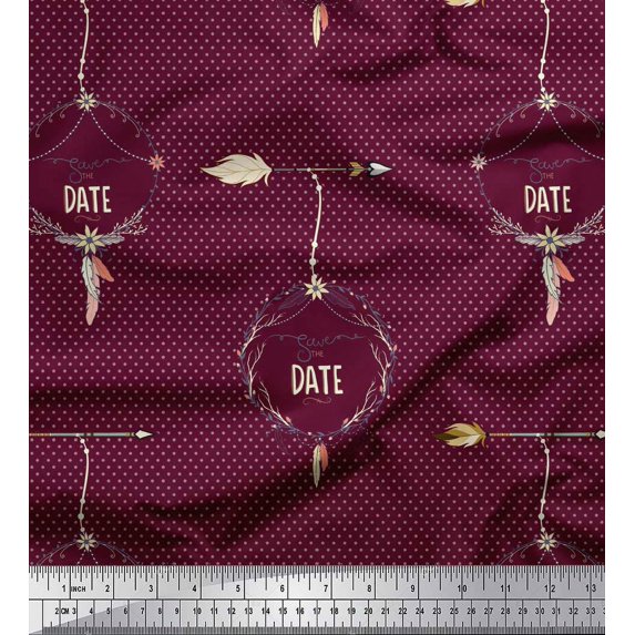 Soimoi Purple Cotton Voile Fabric Dot,Arrow & Save The Date Text Print Fabric by the Yard 42 Inch Wide
