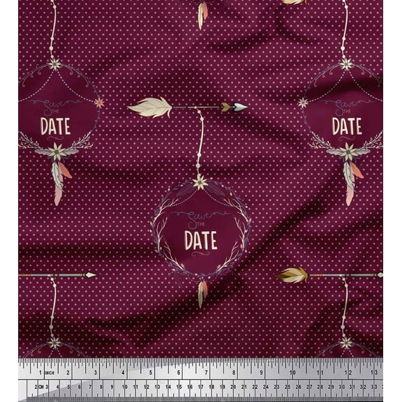 Soimoi Purple Cotton Voile Fabric Dot,Arrow & Save The Date Text Print Fabric by the Yard 42 Inch Wide