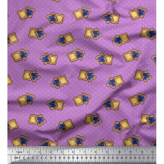 Soimoi Purple Cotton Voile Fabric Dot & Sandwich Bread Food Print Fabric by the Yard 42 Inch Wide