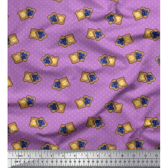 Soimoi Purple Cotton Voile Fabric Dot & Sandwich Bread Food Print Fabric by the Yard 42 Inch Wide