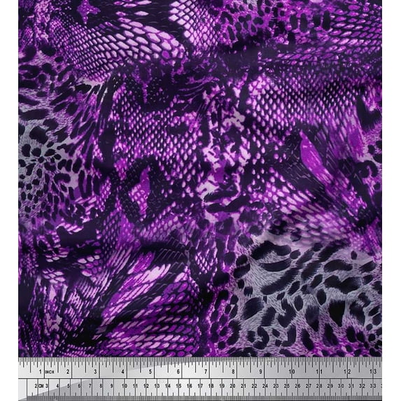 Soimoi Purple Cotton Voile Fabric Fish & Leopard Animal Skin Print Fabric by Yard 42 Inch Wide