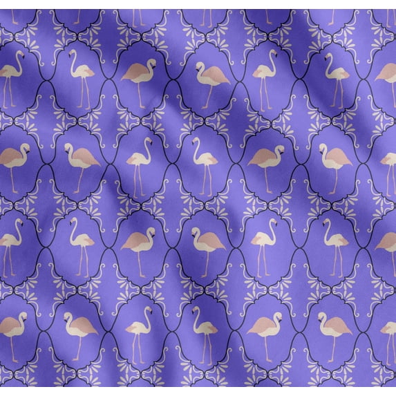 Soimoi Purple Cotton Voile Fabric Flamingo & Moroccan Damask Print Fabric by the Yard 42 Inch Wide