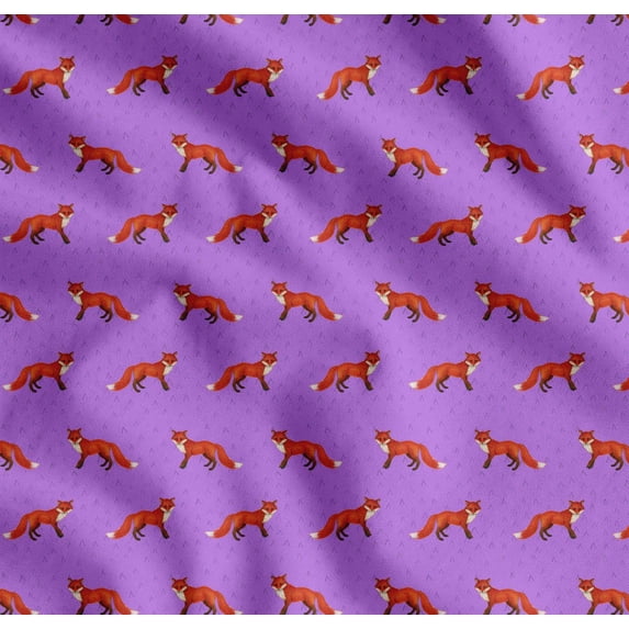 Soimoi Purple Cotton Voile Fabric Fox Animal Print Fabric by the Yard 56 Inch Wide