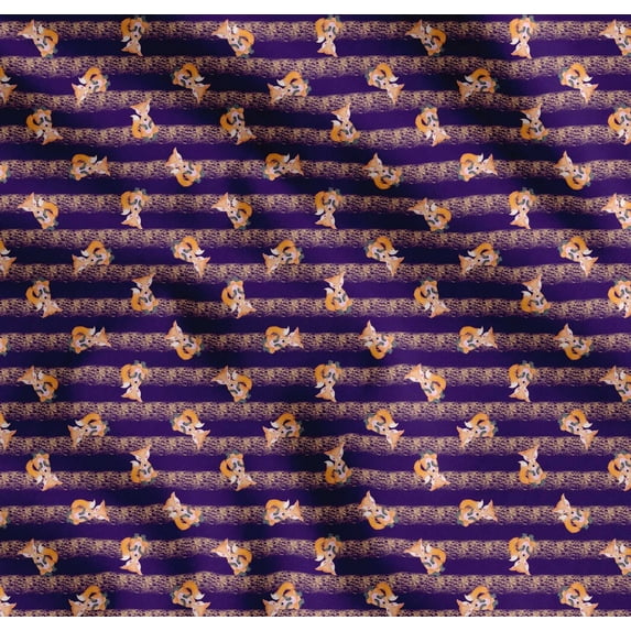 Soimoi Purple Cotton Voile Fabric Fox & Stripes Kids Printed Craft Fabric by the Yard 42 Inch Wide