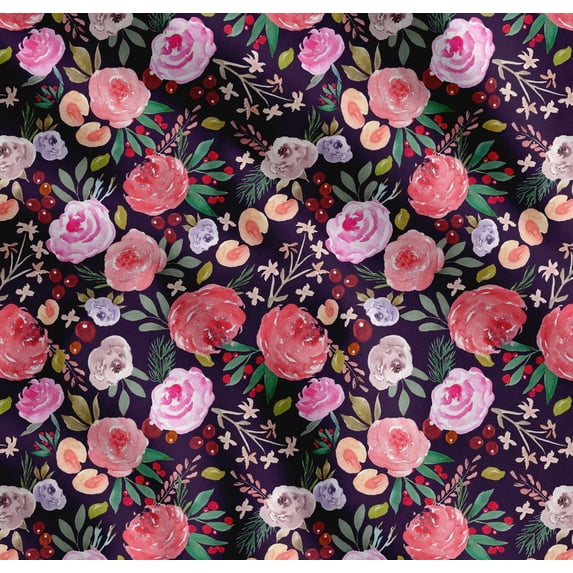 Soimoi Purple Cotton Voile Fabric Leaves & Floral Watercolor Print Fabric by The Yard 42 Inch Wide