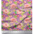 thumbnail image 1 of Soimoi Purple Cotton Voile Fabric Leaves & Peony Floral Printed Craft Fabric by the Yard 56 Inch Wide, 1 of 3