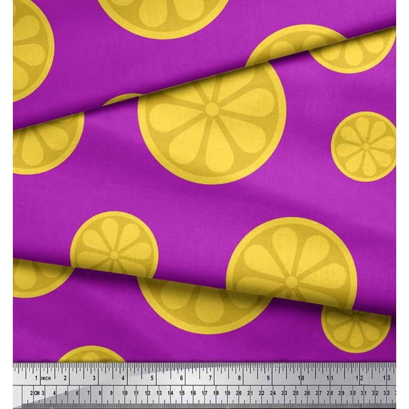 Soimoi Purple Cotton Voile Fabric Lemon Slice Block Decor Fabric Printed Yard 56 Inch Wide