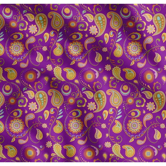 Soimoi Purple Cotton Voile Fabric Mandala & Paisley Print Sewing Fabric Yard 58 Inch Wide