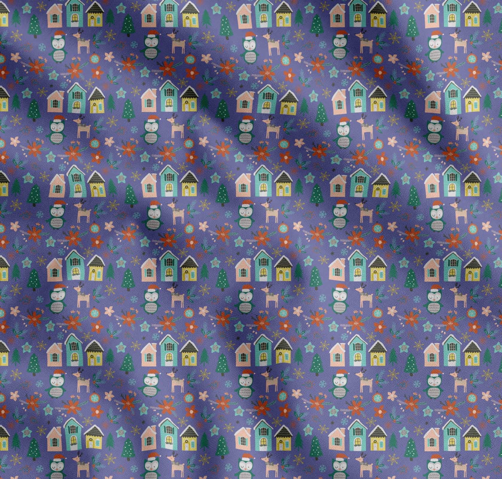 Soimoi Purple Cotton Voile Fabric Owl & Tree Christmas Printed Fabric 1 Yard 42 Inch Wide