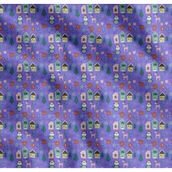 Soimoi Purple Cotton Voile Fabric Owl & Tree Christmas Printed Fabric 1 Yard 42 Inch Wide