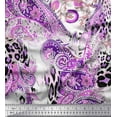 thumbnail image 1 of Soimoi Purple Cotton Voile Fabric Paisley & Leopard Animal Skin Printed Fabric 1 Yard 56 Inch Wide, 1 of 3