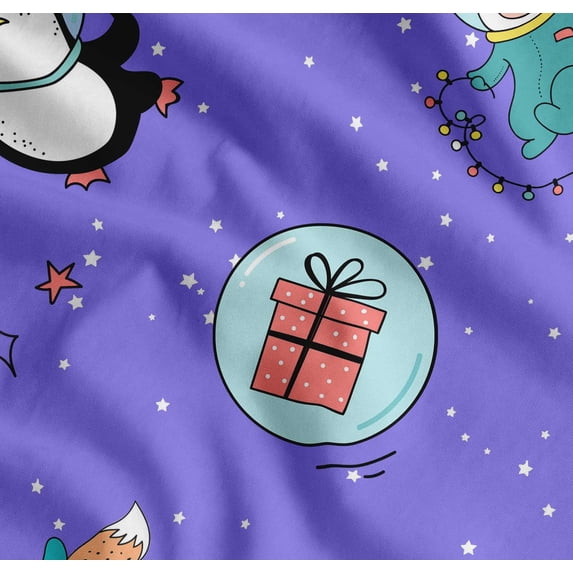 Soimoi Purple Cotton Voile Fabric Snowman & Penguin Cartoon Decor Fabric Printed Yard 56 Inch Wide