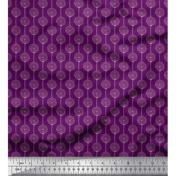 Soimoi Purple Cotton Voile Fabric Spiral & Stripe Print Fabric by the Yard 56 Inch Wide