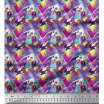 Soimoi Purple Cotton Voile Fabric Star & Brush Stroke Abstract Print Sewing Fabric Yard 42 Inch Wide