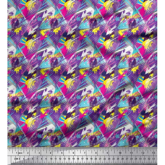 Soimoi Purple Cotton Voile Fabric Star & Brush Stroke Abstract Print Sewing Fabric Yard 42 Inch Wide