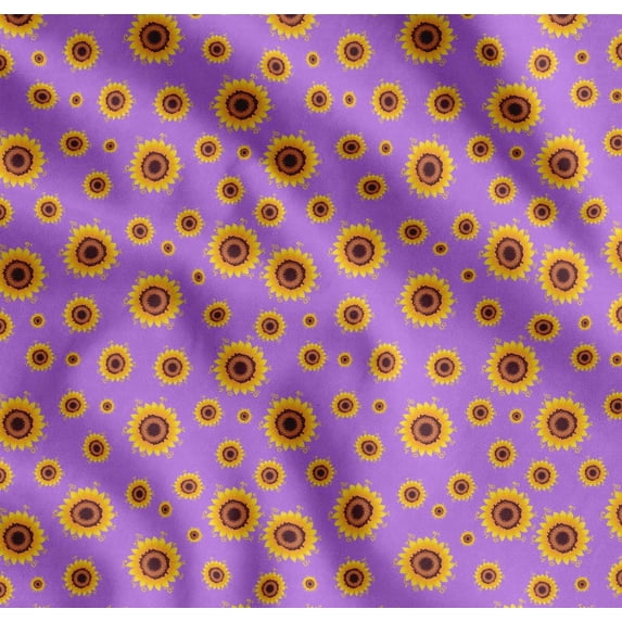 Soimoi Purple Cotton Voile Fabric Sunflower Floral Print Fabric by the Yard 56 Inch Wide