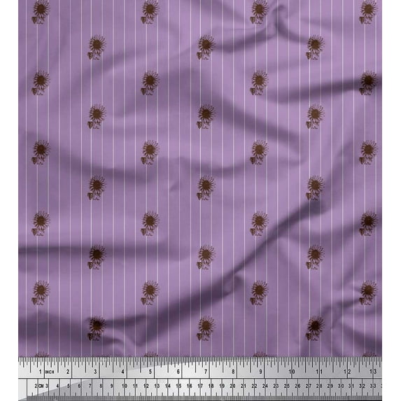 Soimoi Purple Cotton Voile Fabric Sunflower & Stripe Decor Fabric Printed Yard 42 Inch Wide