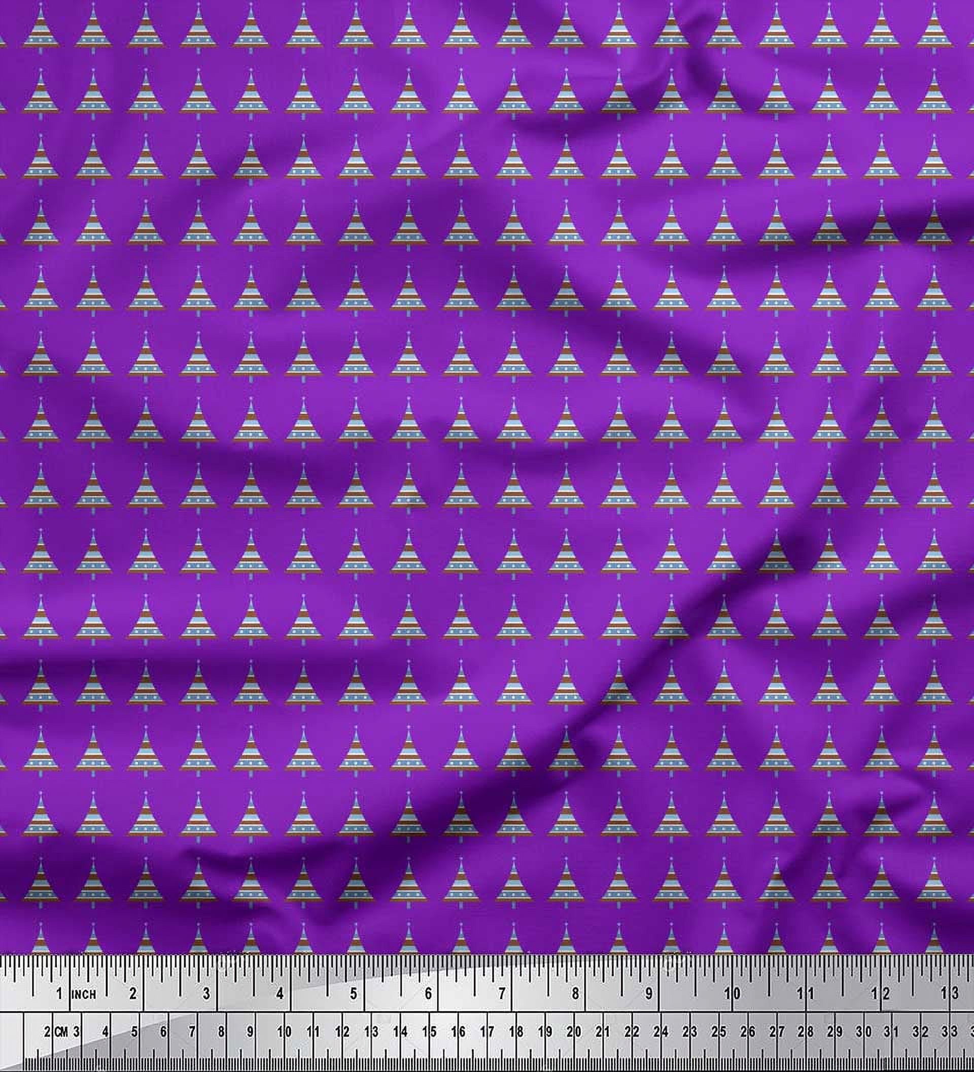 Soimoi Purple Cotton Voile Fabric Tree Christmas Print Fabric by the Yard 42 Inch Wide
