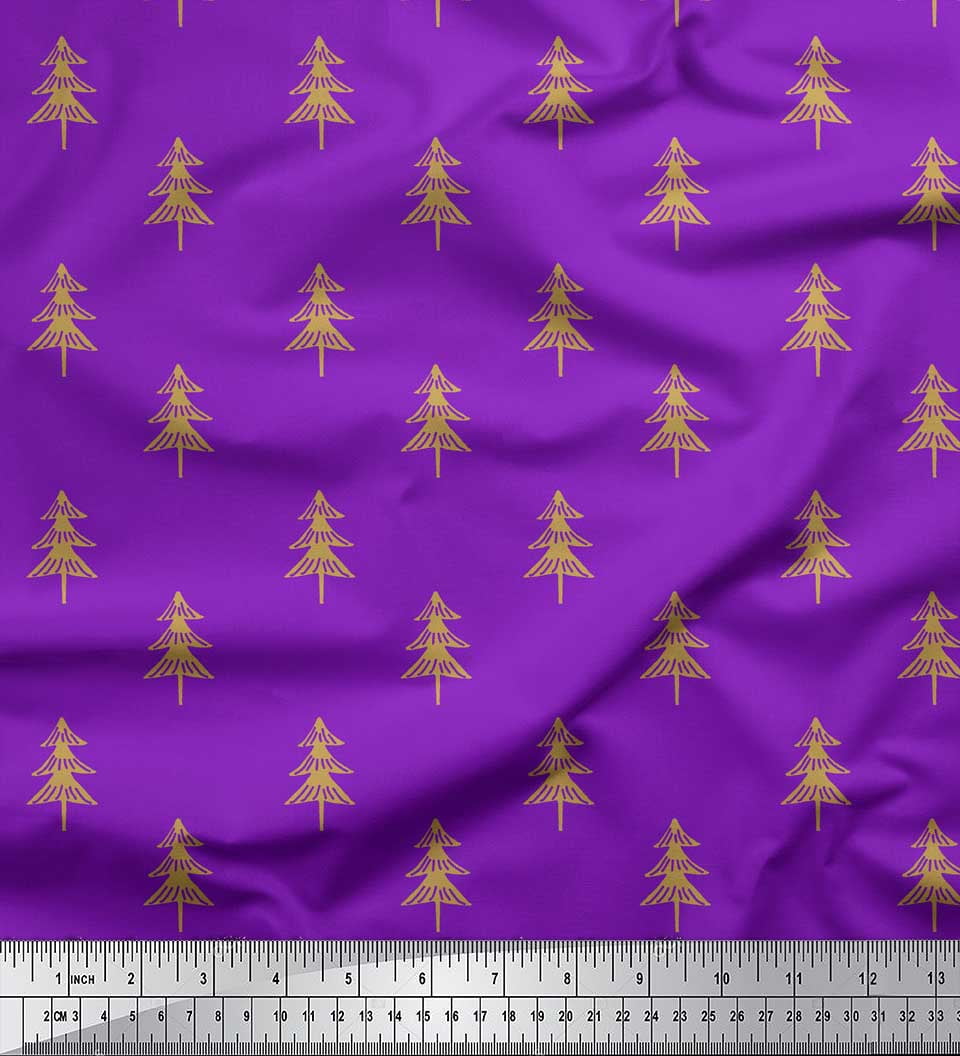 Soimoi Purple Georgette Viscose Fabric Christmas Tree Print Fabric by the Yard 42 Inch Wide