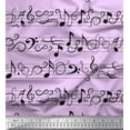 thumbnail image 1 of Soimoi Purple Georgette Viscose Fabric Notes Musical Instrument Printed Fabric 1 Yard 42 Inch Wide, 1 of 3