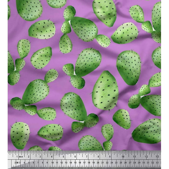 Soimoi Purple Heavy Canvas Fabric Cactus Tree Printed Fabric 1 Yard 58 Inch Wide
