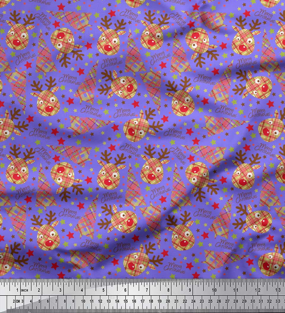 Soimoi Purple Heavy Canvas Fabric Christmas Theme Party Print Fabric by the Yard 58 Inch Wide