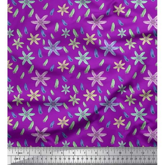 Soimoi Purple Heavy Canvas Fabric Print Feather Printed Fabric 1 Yard 58 Inch Wide
