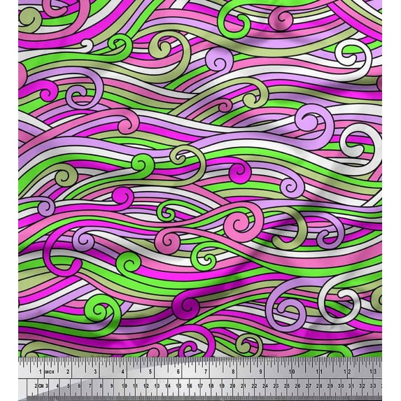 Soimoi Purple Japan Crepe Satin Fabric Artistic Waves Abstract Decor Fabric Printed Yard 42 Inch Wide