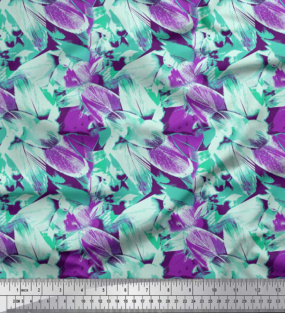 Soimoi Purple Japan Crepe Satin Fabric Brush Stroke Abstract Decor Fabric Printed Yard 42 Inch Wide