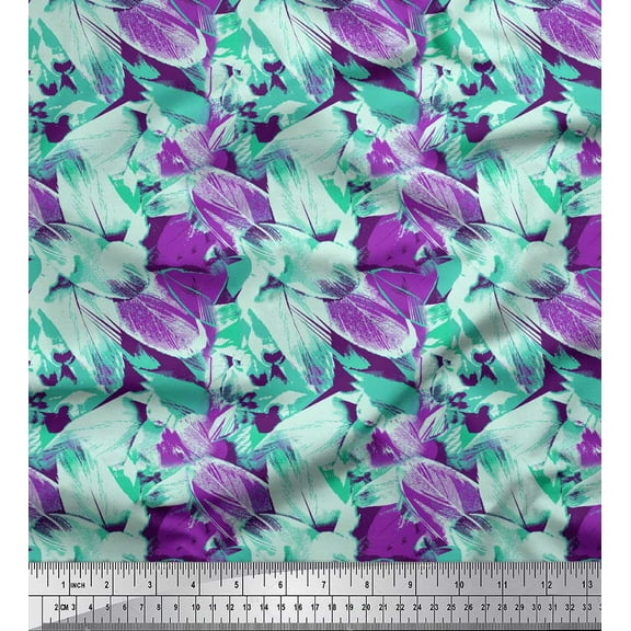 Soimoi Purple Japan Crepe Satin Fabric Brush Stroke Abstract Decor Fabric Printed Yard 42 Inch Wide