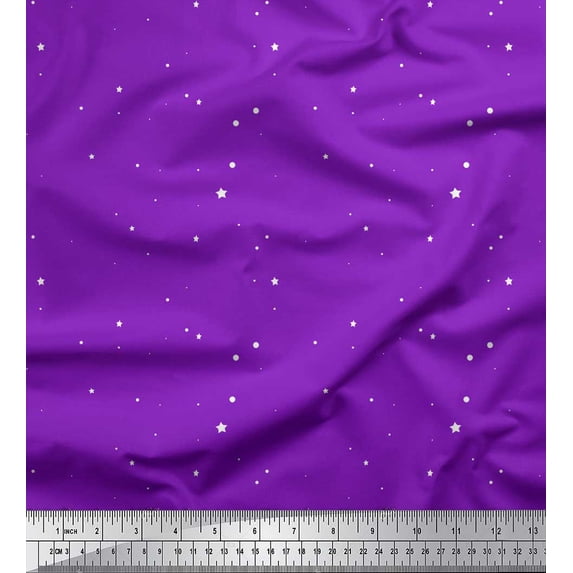 Soimoi Purple Modal Satin Fabric Dots & Star Print Fabric by the Yard 42 Inch Wide