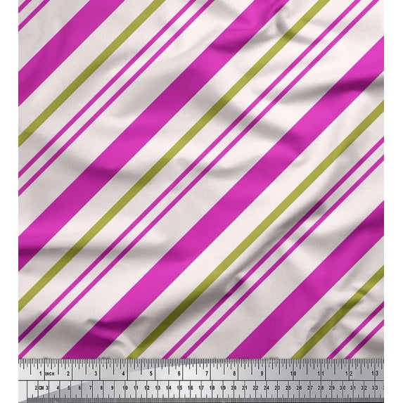 Soimoi Purple Moss Georgette Fabric Diagonal Stripe Printed Fabric 1 Yard 42 Inch Wide