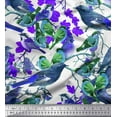 thumbnail image 1 of Soimoi Purple Moss Georgette Fabric Leaves,Sparrow & American Robin Bird Decor Fabric Printed BTY 42 Inch Wide, 1 of 1