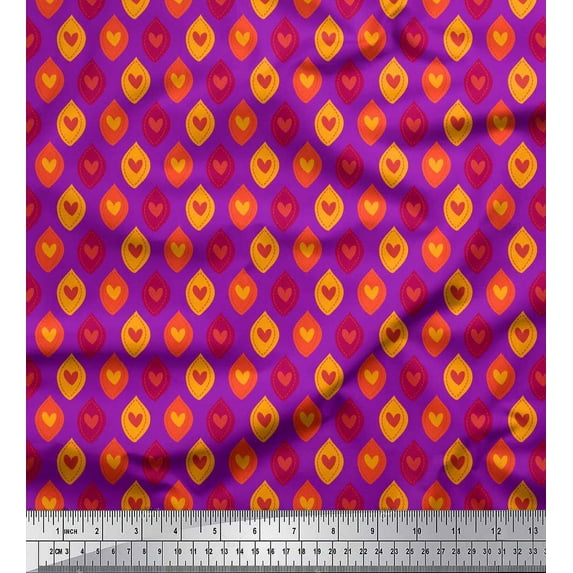 Soimoi Purple Poly Georgette Fabric Colorful Heart Fabric Prints By Yard 42 Inch Wide