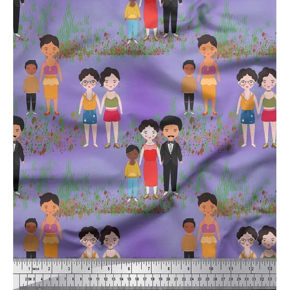 Soimoi Purple Poly Georgette Fabric Garden Theme Human Figure Fabric Prints By Yard 42 Inch Wide