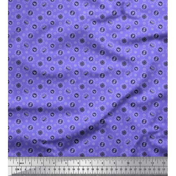 Soimoi Purple Poly Georgette Fabric Graph & Dollar Symbol Decor Fabric Printed Yard 52 Inch Wide