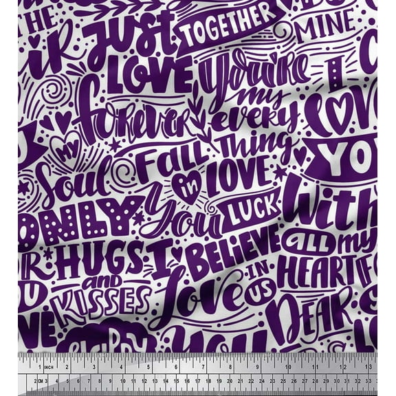 Soimoi Purple Poly Georgette Fabric Just Love Forever Text Print Fabric by the Yard 42 Inch Wide