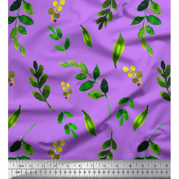 Soimoi Purple Poly Georgette Fabric Leaf Leaves Print Fabric by Yard 42 Inch Wide