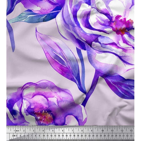 Soimoi Purple Poly Georgette Fabric Leaves & Floral Print Fabric by The Yard 42 Inch Wide