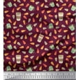 thumbnail image 1 of Soimoi Purple Poly Georgette Fabric Leaves,Tea Cup & Coffee Beverages Print Fabric by the Yard 42 Inch Wide, 1 of 3
