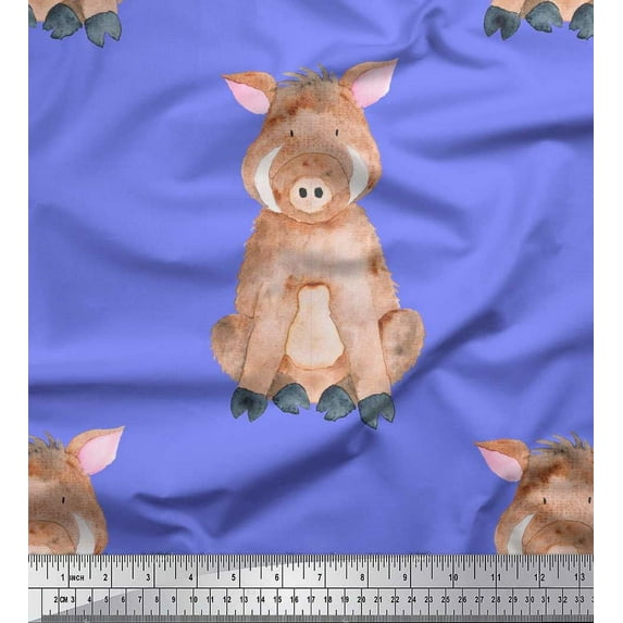 Soimoi Purple Poly Georgette Fabric Pig Animal Print Fabric by the Yard 42 Inch Wide