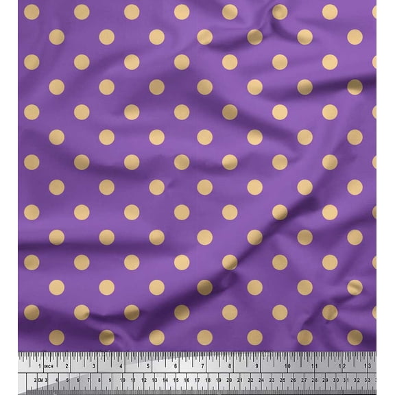 Soimoi Purple Poly Georgette Fabric Polka Dots Print Sewing Fabric Yard 42 Inch Wide